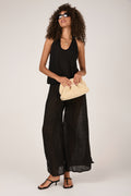 LA BOTTEGA DI BRUNELLA Cairo Linen Aloe Halter Top in Black