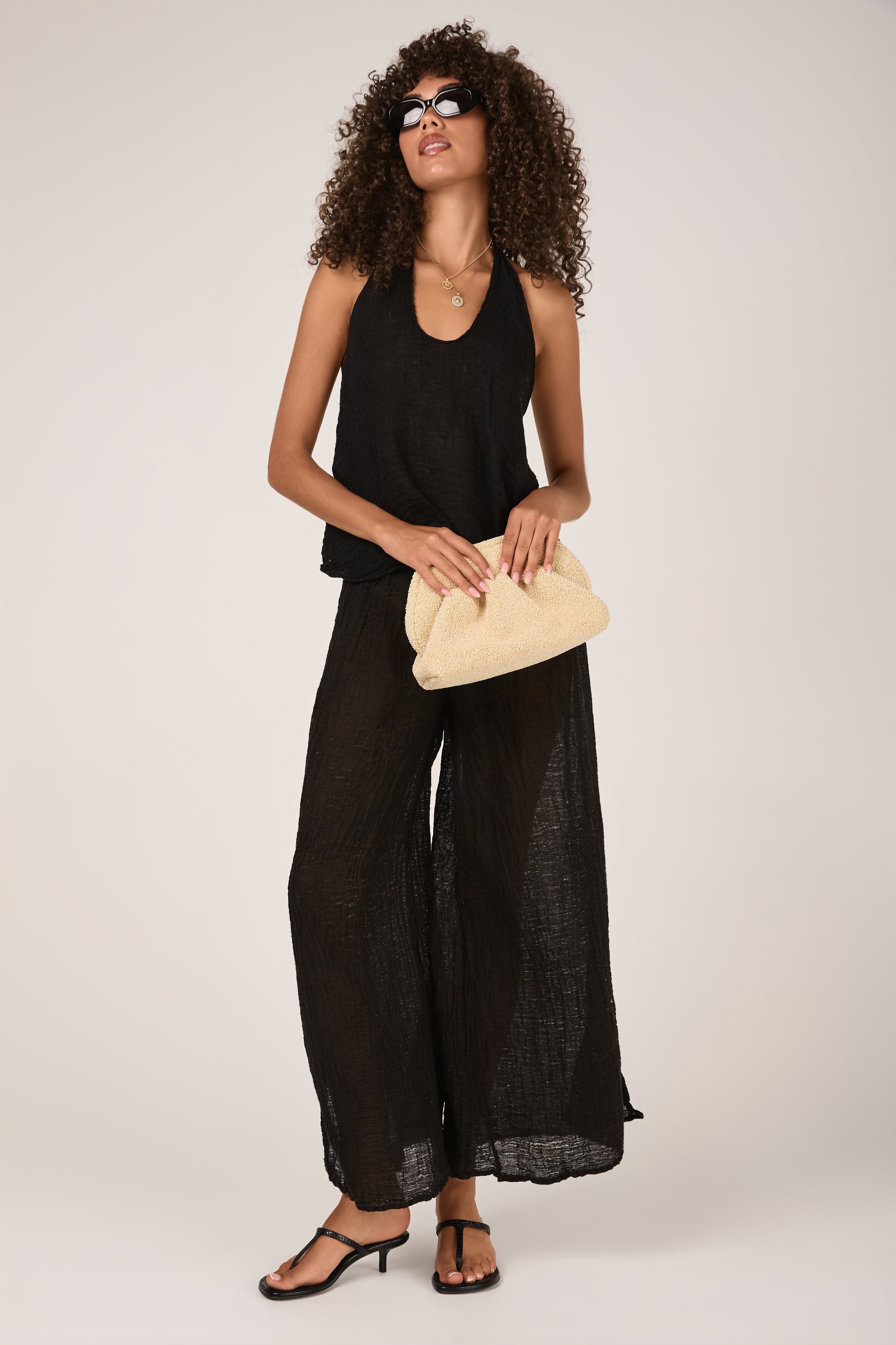 LA BOTTEGA DI BRUNELLA Cairo Linen Aloe Halter Top in Black