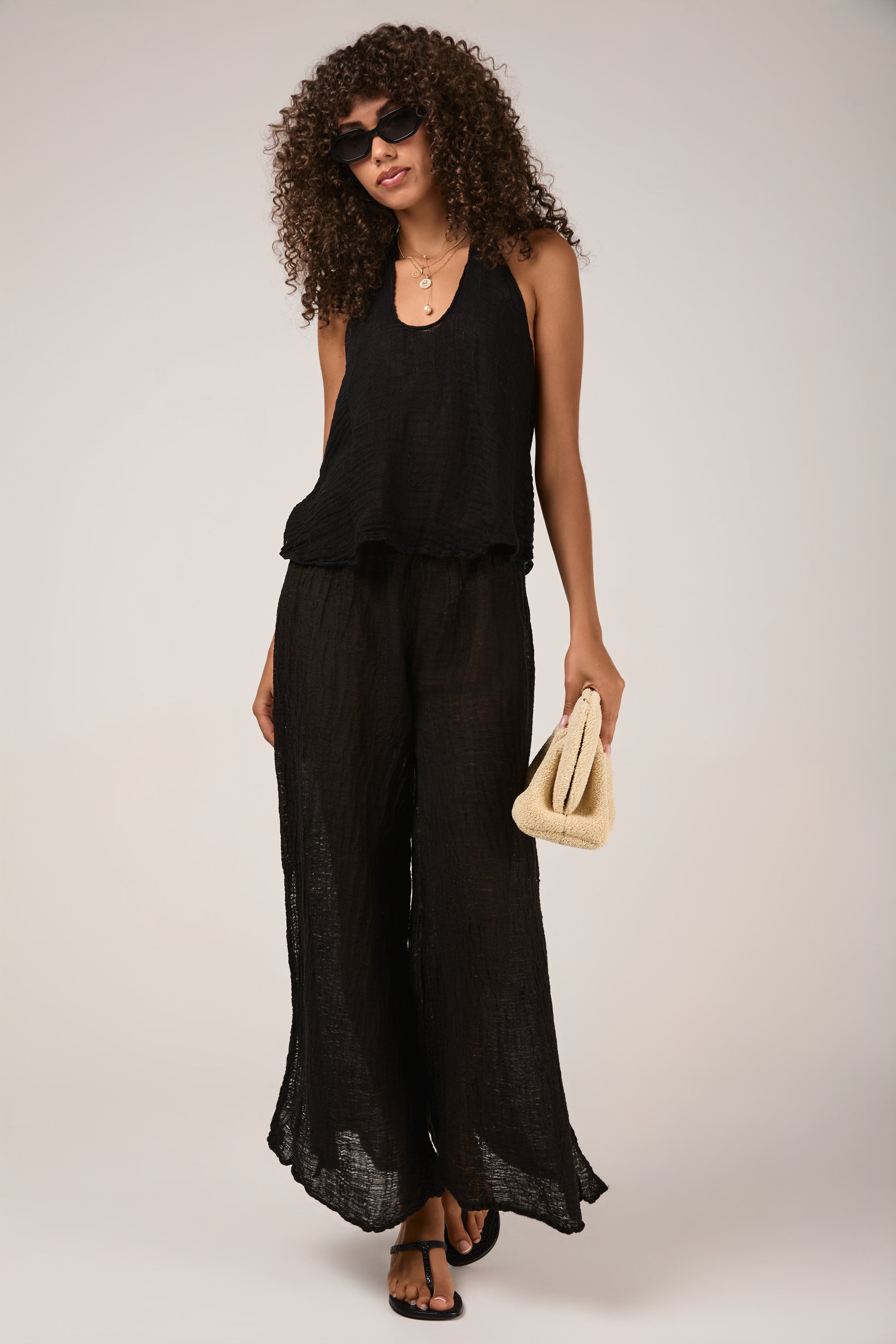 LA BOTTEGA DI BRUNELLA Cairo Linen Aloe Halter Top in Black