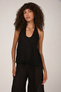 LA BOTTEGA DI BRUNELLA Cairo Linen Aloe Halter Top in Black