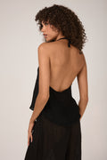 LA BOTTEGA DI BRUNELLA Cairo Linen Aloe Halter Top in Black
