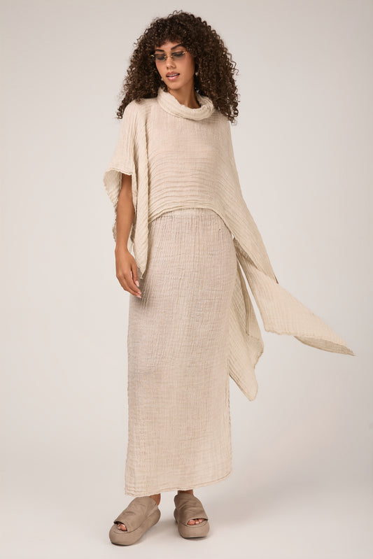 LA BOTTEGA DI BRUNELLA Cairo Linen Scriba Poncho in Naturale