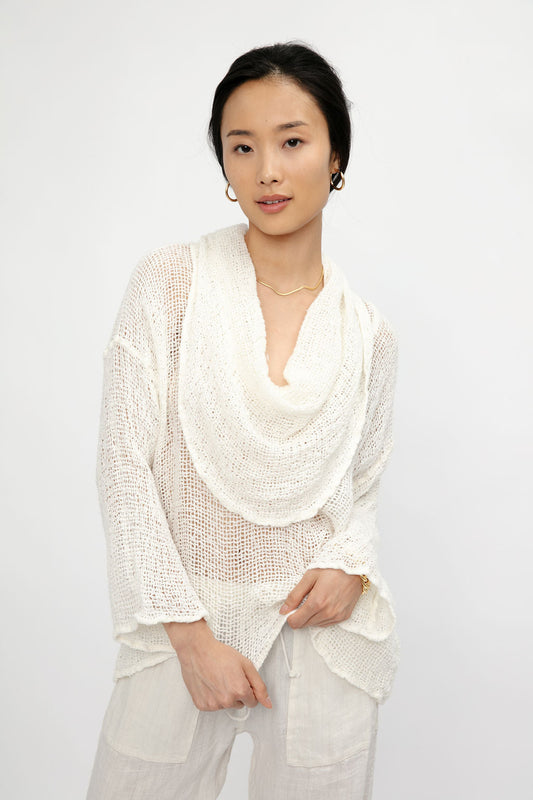 LA BOTTEGA DI BRUNELLA Delusa Campagna Linen Top in Latte