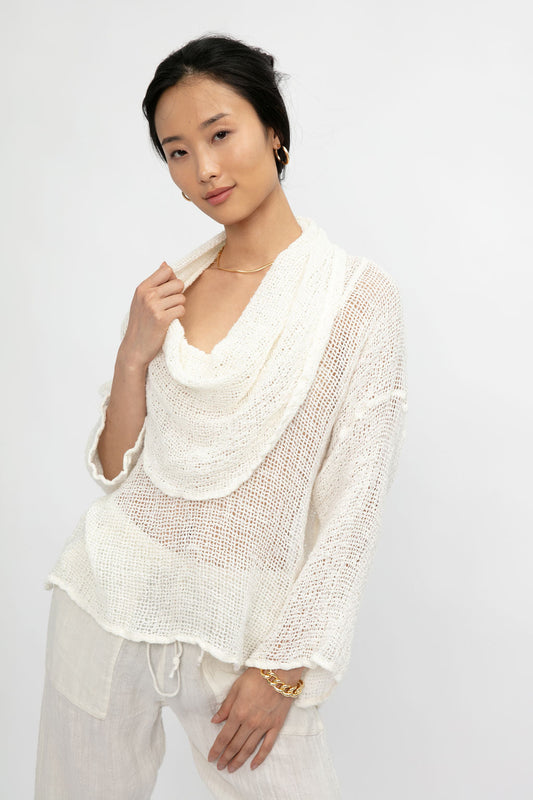 LA BOTTEGA DI BRUNELLA Delusa Campagna Linen Top in Latte