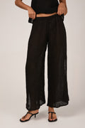 LA BOTTEGA DI BRUNELLA Pantalone Sequoia Garzata Linen Pant in Nero