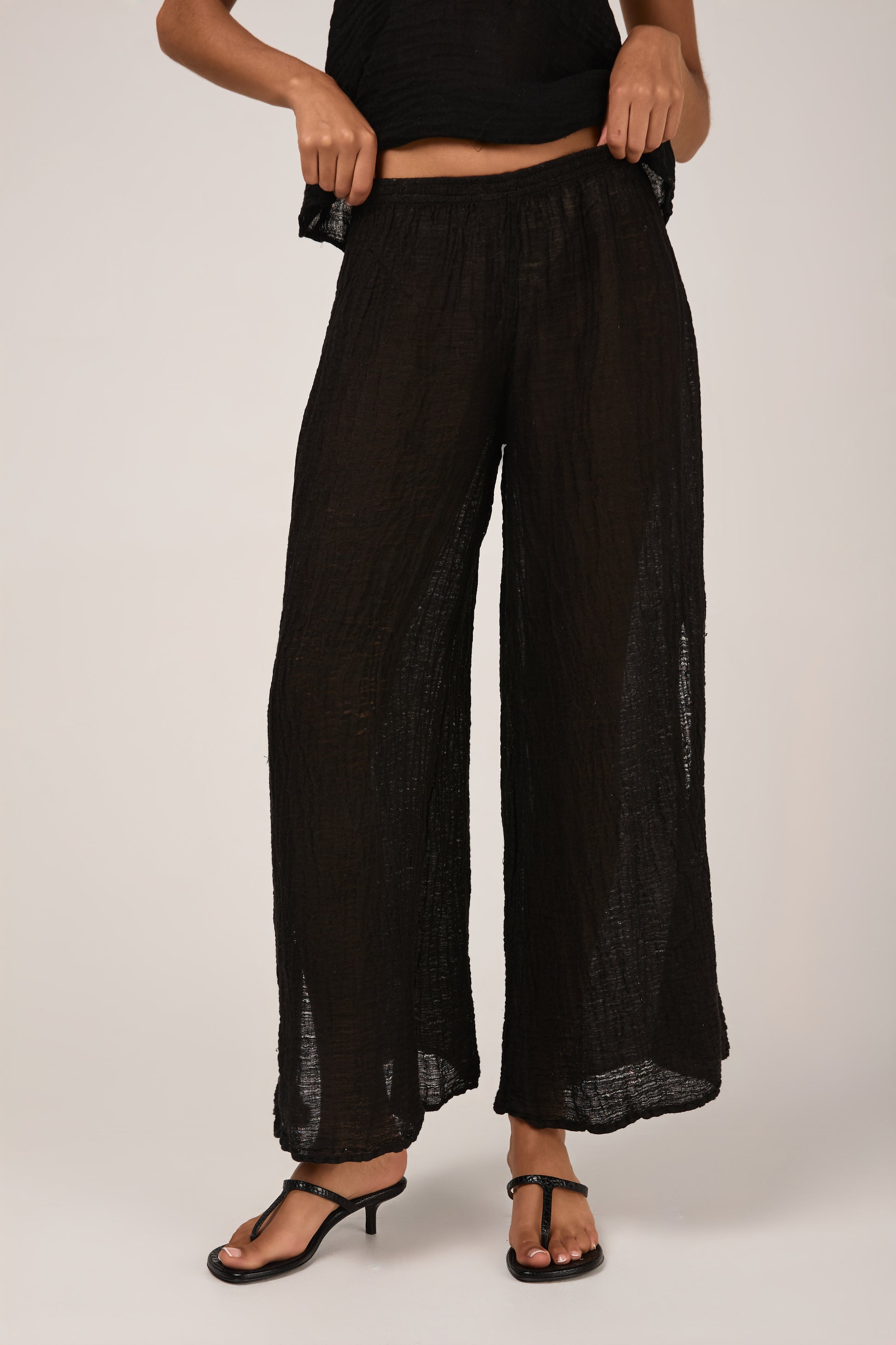 LA BOTTEGA DI BRUNELLA Pantalone Sequoia Garzata Linen Pant in Nero