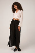 LA BOTTEGA DI BRUNELLA Pantalone Sequoia Garzata Linen Pant in Nero