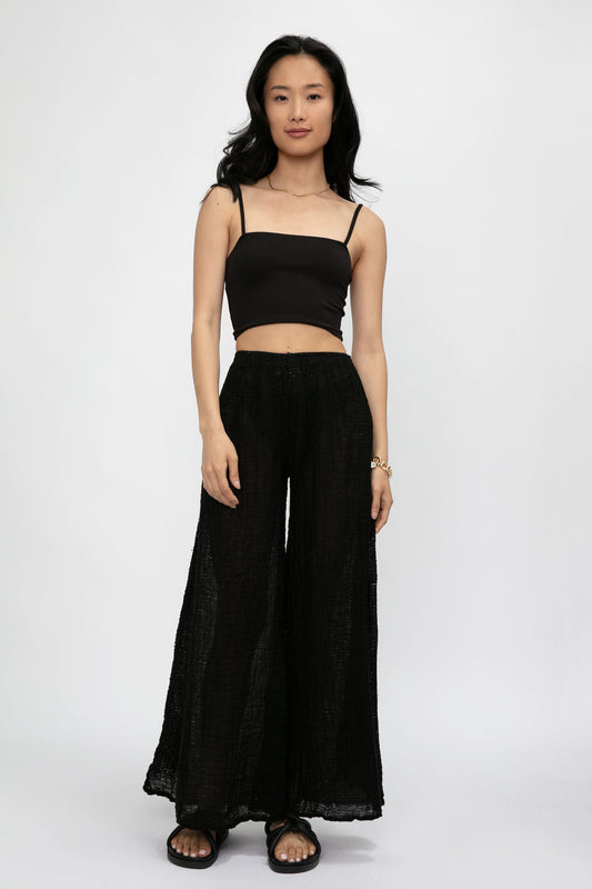 LA BOTTEGA DI BRUNELLA Spacca Garzata Linen Pant in Nero