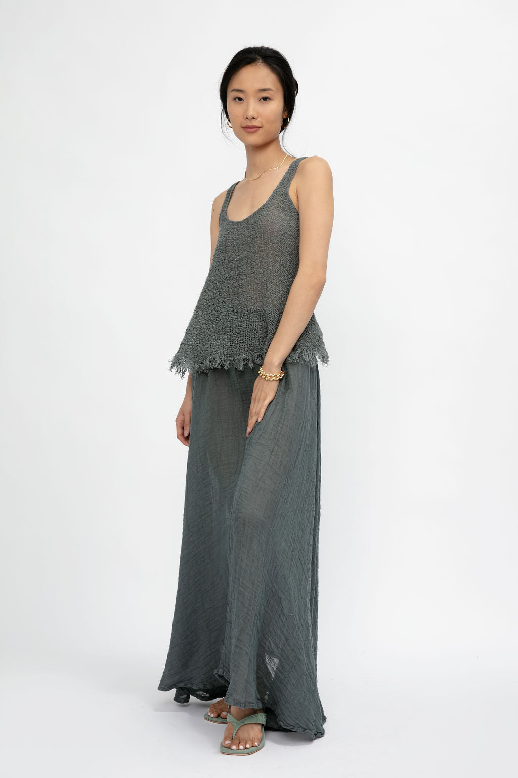LA BOTTEGA DI BRUNELLA Tammorra Garzata Skirt in Eucalipto