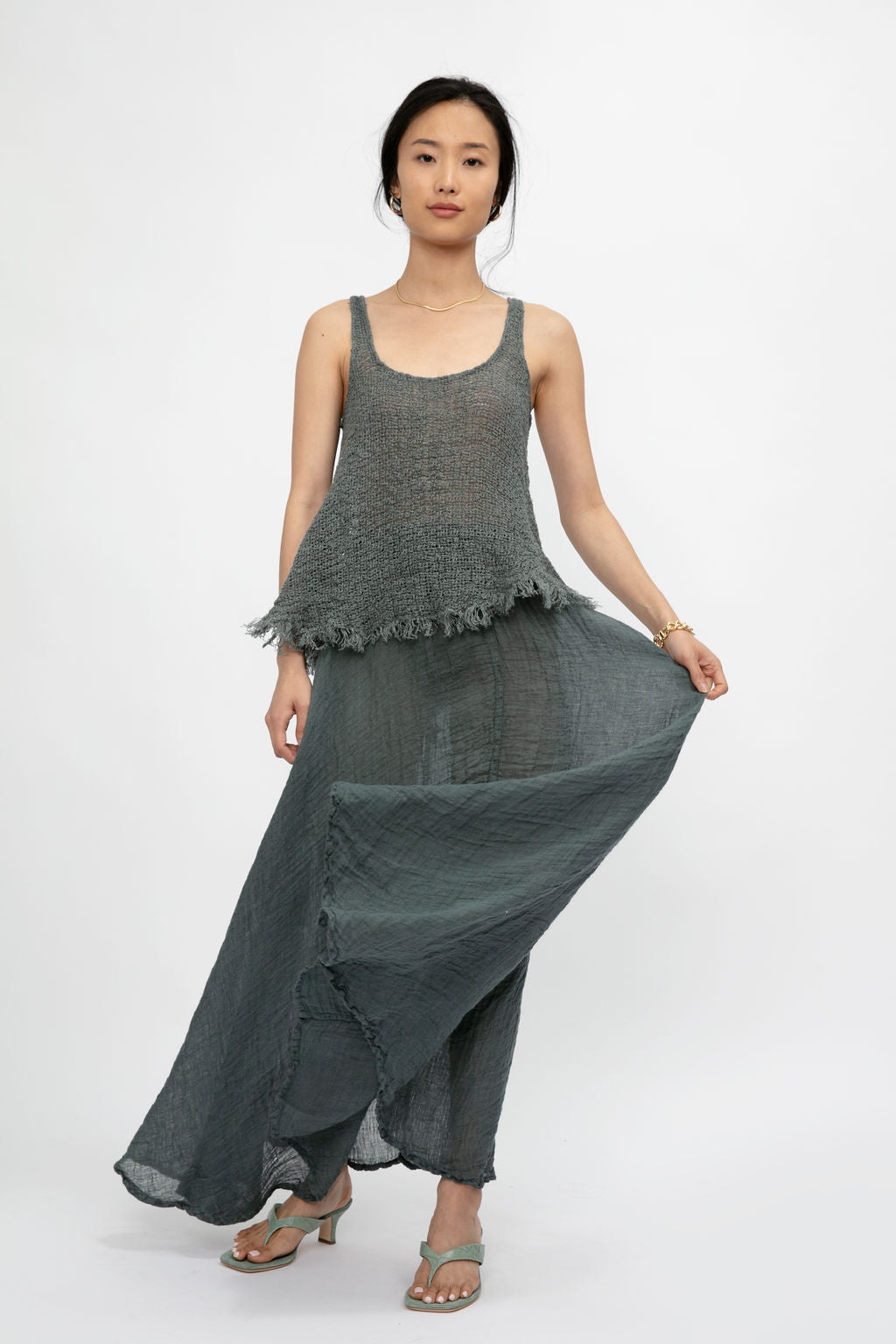 LA BOTTEGA DI BRUNELLA Tammorra Garzata Skirt in Eucalipto