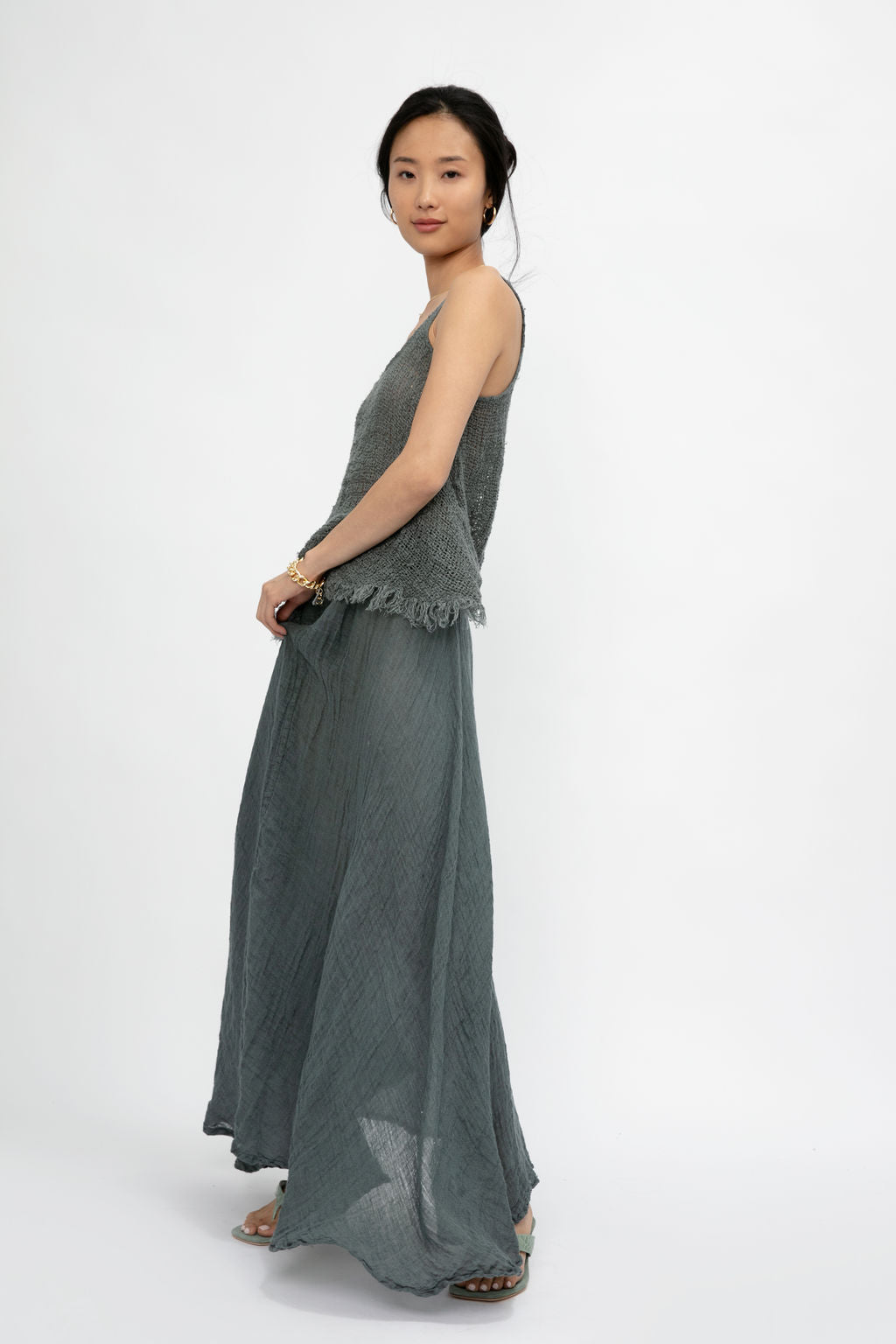 LA BOTTEGA DI BRUNELLA Tammorra Garzata Skirt in Eucalipto