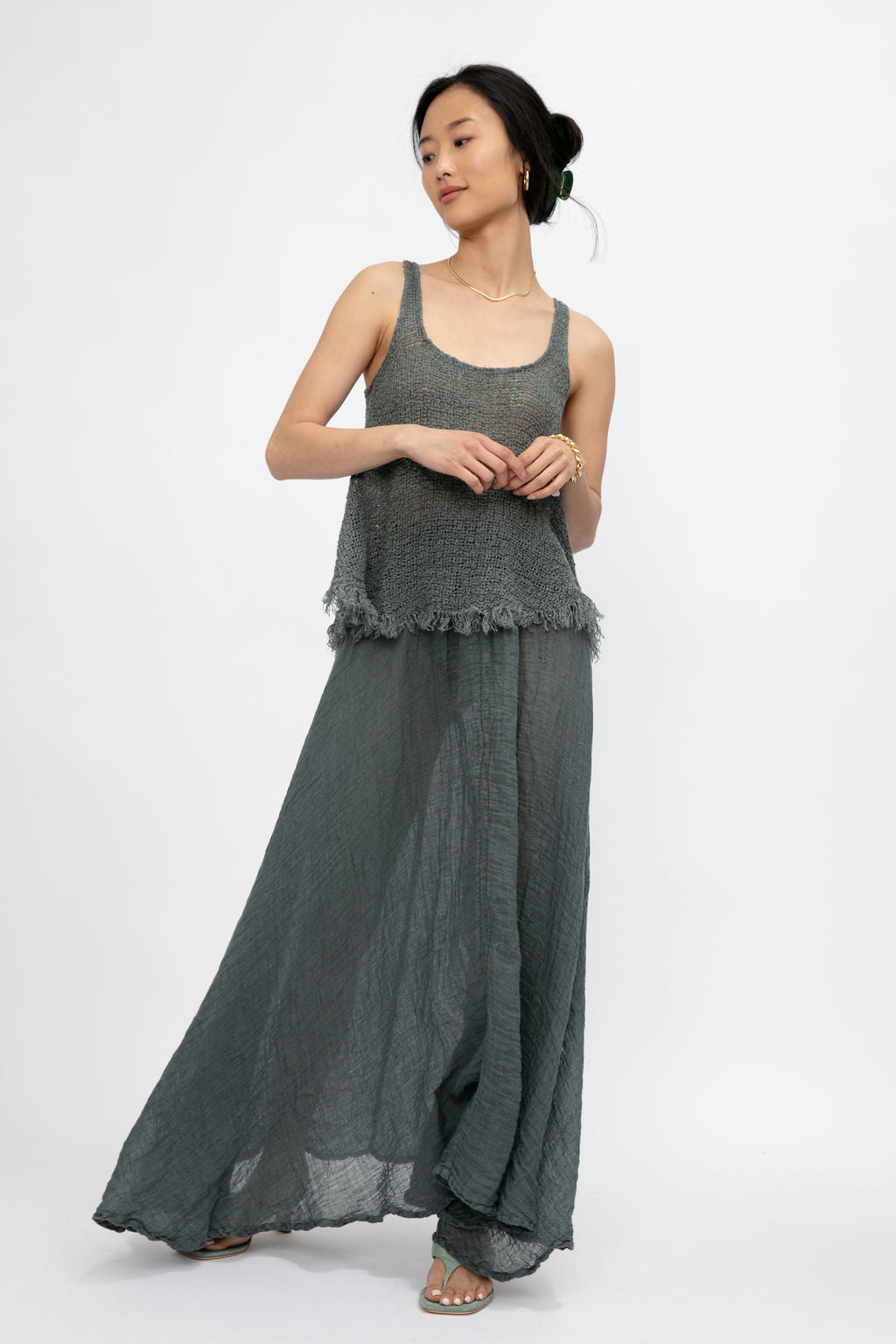 LA BOTTEGA DI BRUNELLA Tammorra Garzata Skirt in Eucalipto