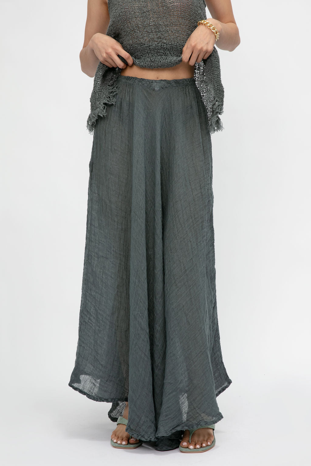 LA BOTTEGA DI BRUNELLA Tammorra Garzata Skirt in Eucalipto