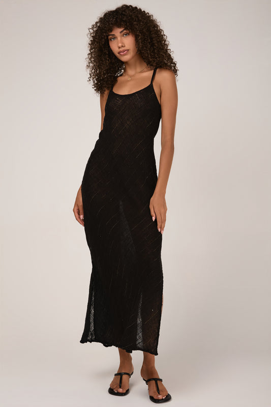 LA BOTTEGA DI BRUNELLA Vestito Siwa Garzata Linen Dress in Nero