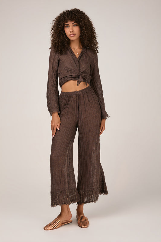 Pantalone Azz Garzara Egitto Linen Pant in Carrubo