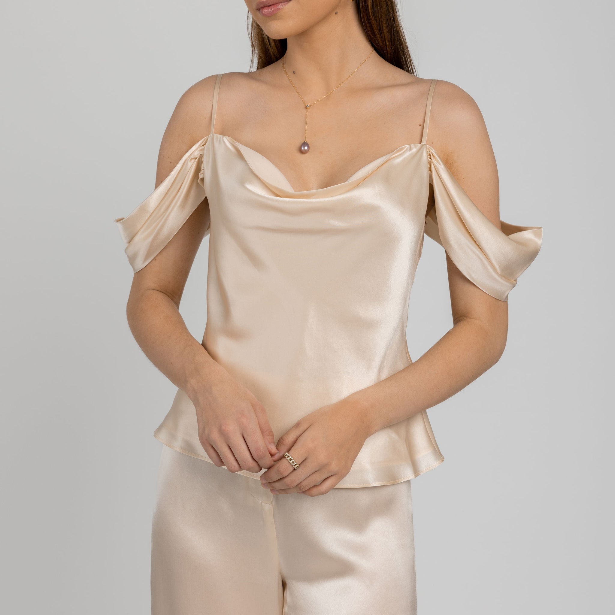 L'AGENCE Ellington Draped Sleeve Camisole in Pearl
