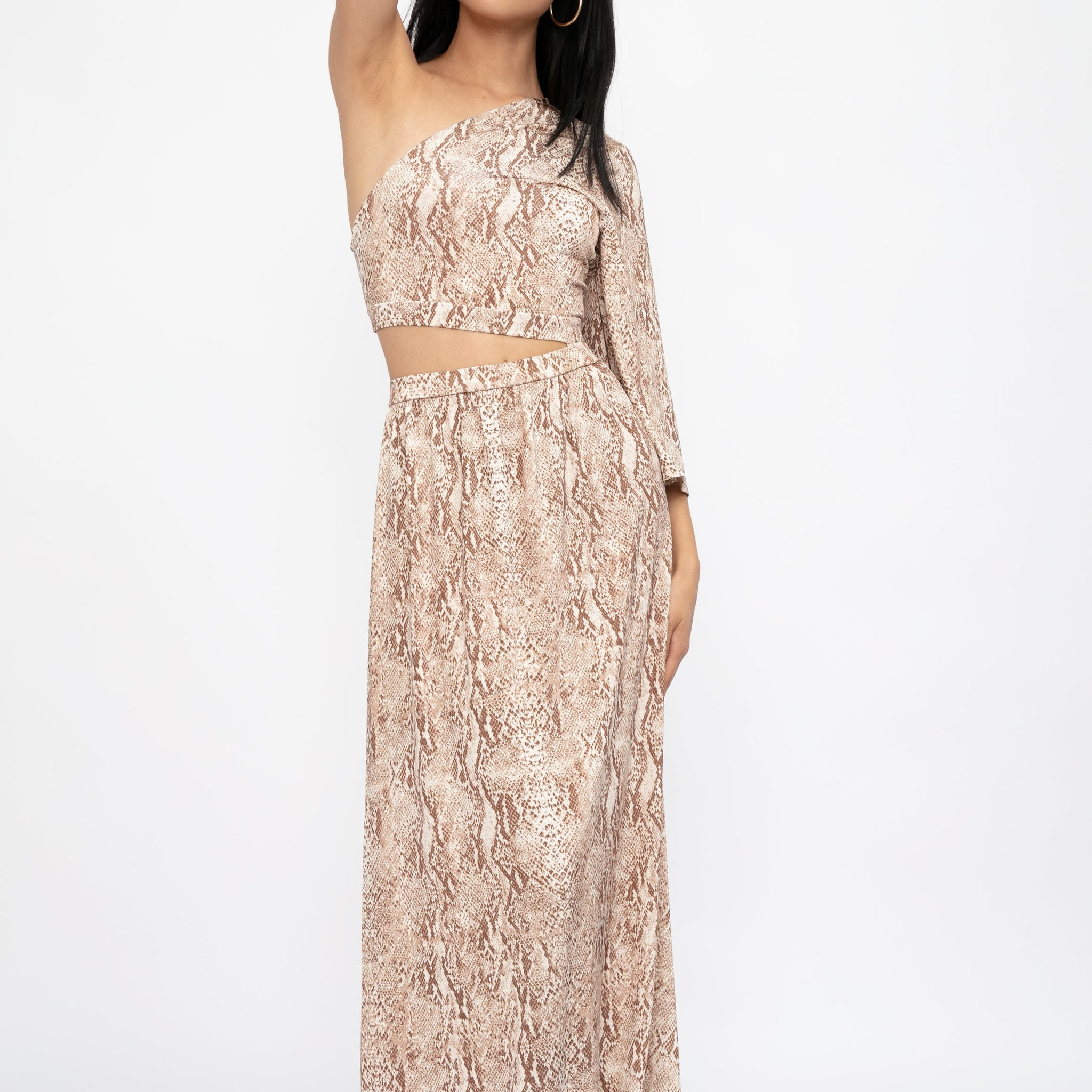 L'AGENCE Fontana One Shoulder Dress in Neutral Multi Cobra