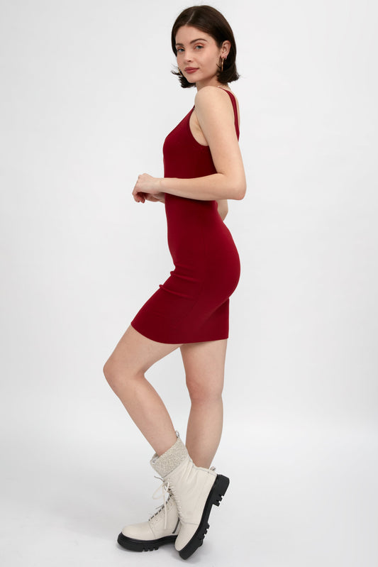 L'AGENCE Hannah Knit Dress in Red Dahlia
