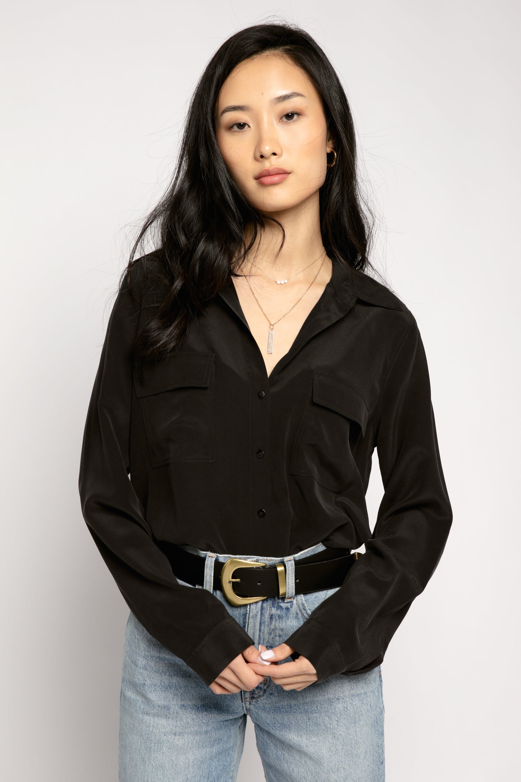 L'AGENCE Margaret Long Sleeve Blouse in Black