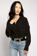 L'AGENCE Margaret Long Sleeve Blouse in Black