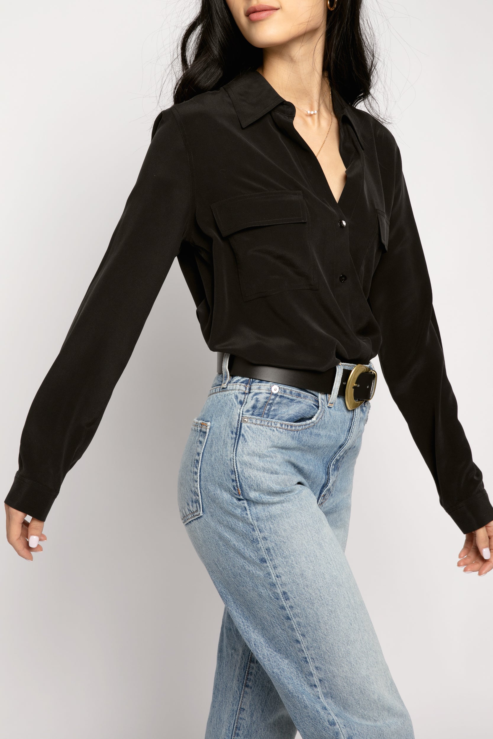 L'AGENCE Margaret Long Sleeve Blouse in Black