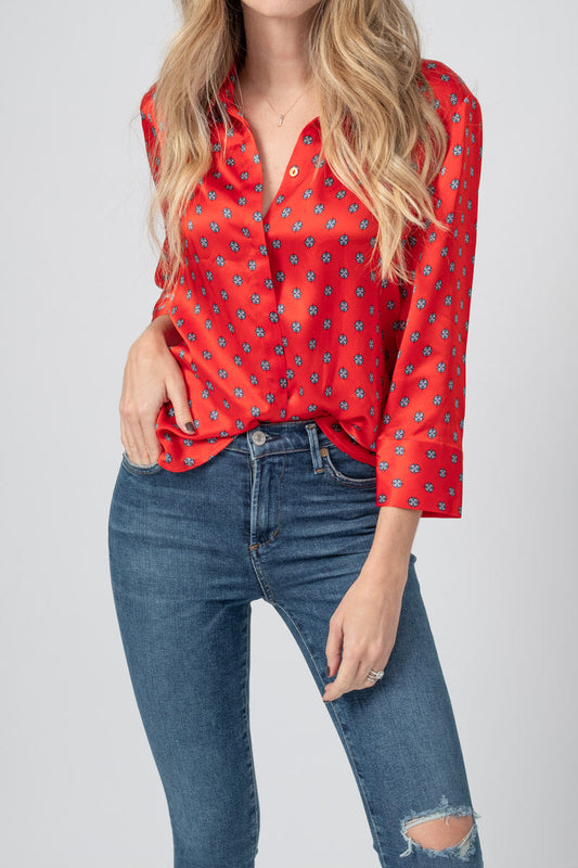 L'AGENCE Silk Jil Blouse in Royal Red Multi Maestro