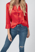 L'AGENCE Silk Jil Blouse in Royal Red Multi Maestro