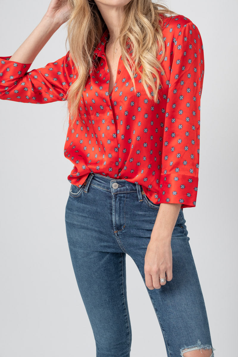 L'AGENCE Silk Jil Blouse in Royal Red Multi Maestro