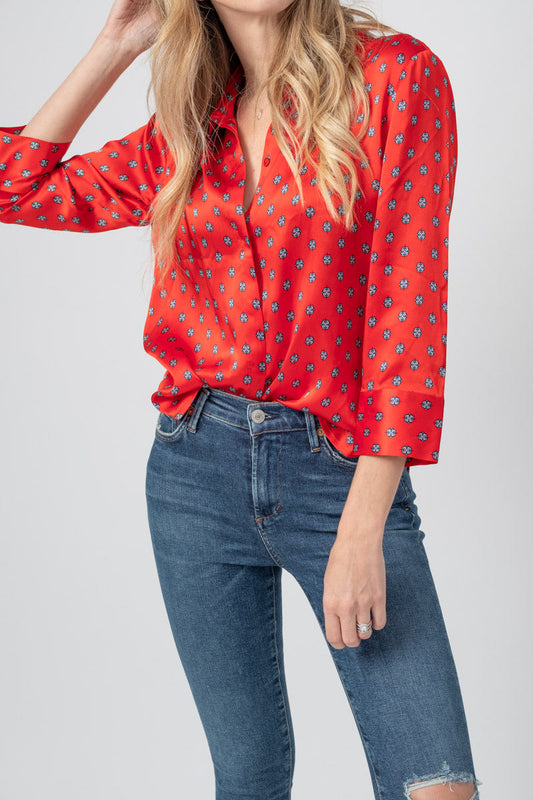 L'AGENCE Silk Jil Blouse in Royal Red Multi Maestro