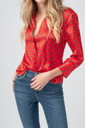 L'AGENCE Silk Jil Blouse in Royal Red Multi Maestro