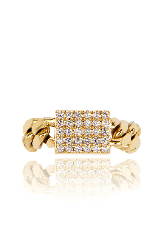 L.A. STEIN Medium Cuban Chain Diamond Pavé Ring in Yellow Gold