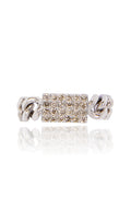 L.A. STEIN Cuban Chain Diamond Pavé Ring in Silver