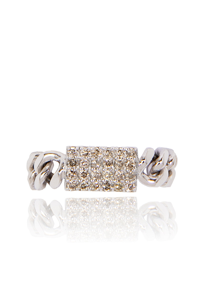 L.A. STEIN Cuban Chain Diamond Pavé Ring in Silver