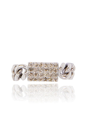 L.A. STEIN Cuban Chain Diamond Pavé Ring in Silver