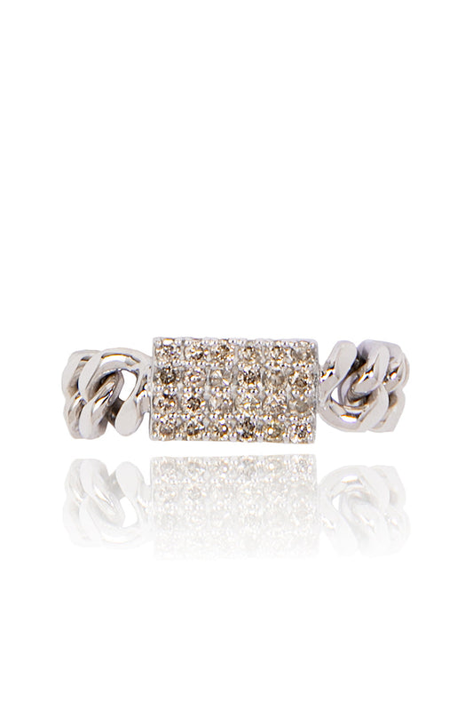 L.A. STEIN Cuban Chain Diamond Pavé Ring in Silver