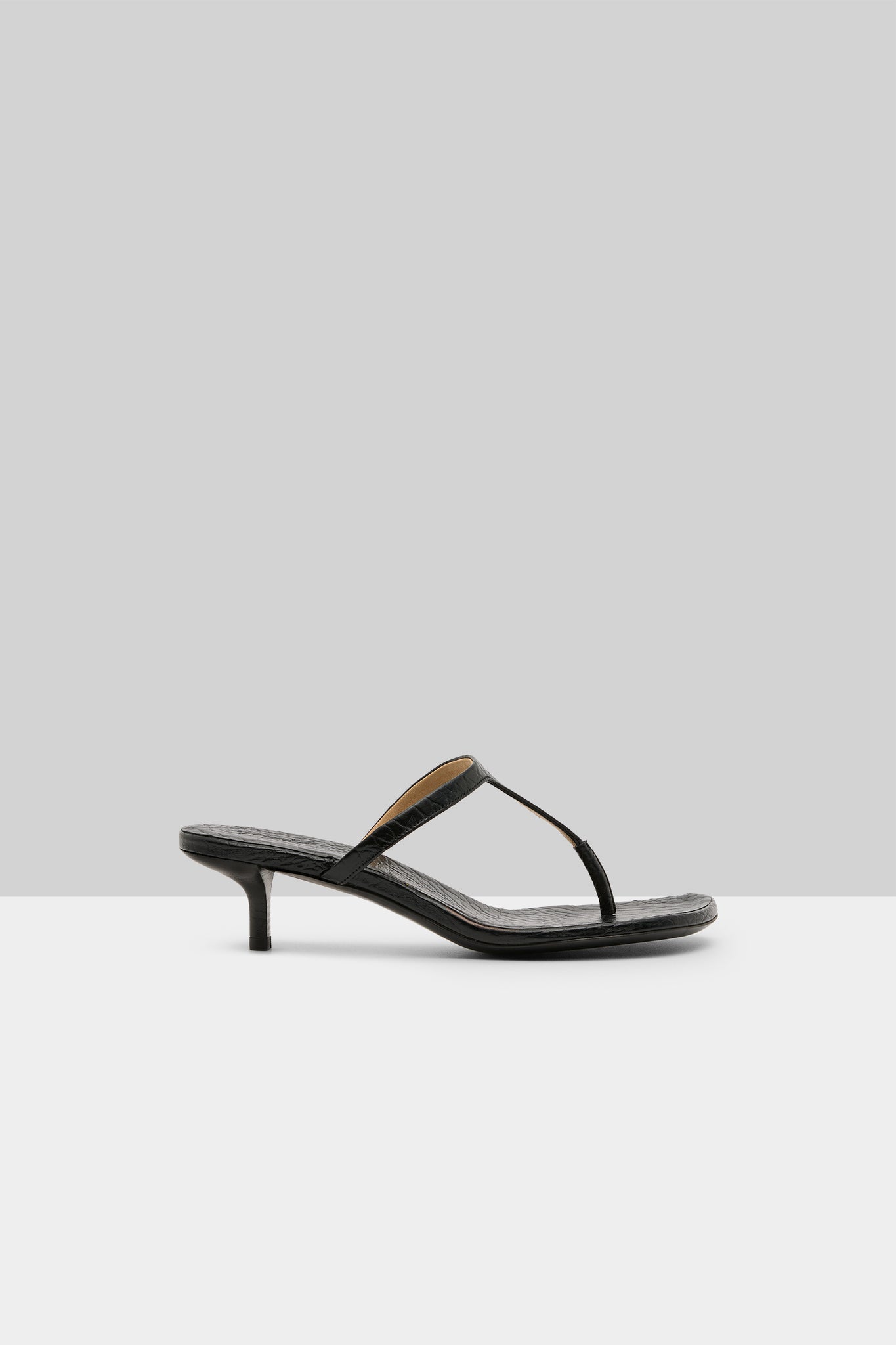 Sottiletta Leather Heel Sandal in Pebbled Black