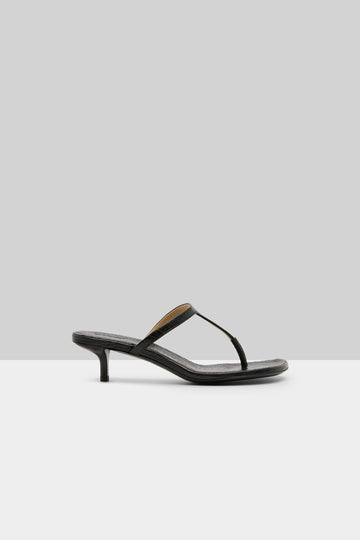 Sottiletta Leather Heel Sandal in Pebbled Black