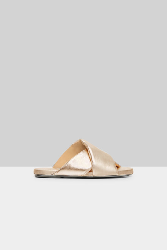 MARSÈLL Spanciata Laminated Leather Slide Sandal in Platino