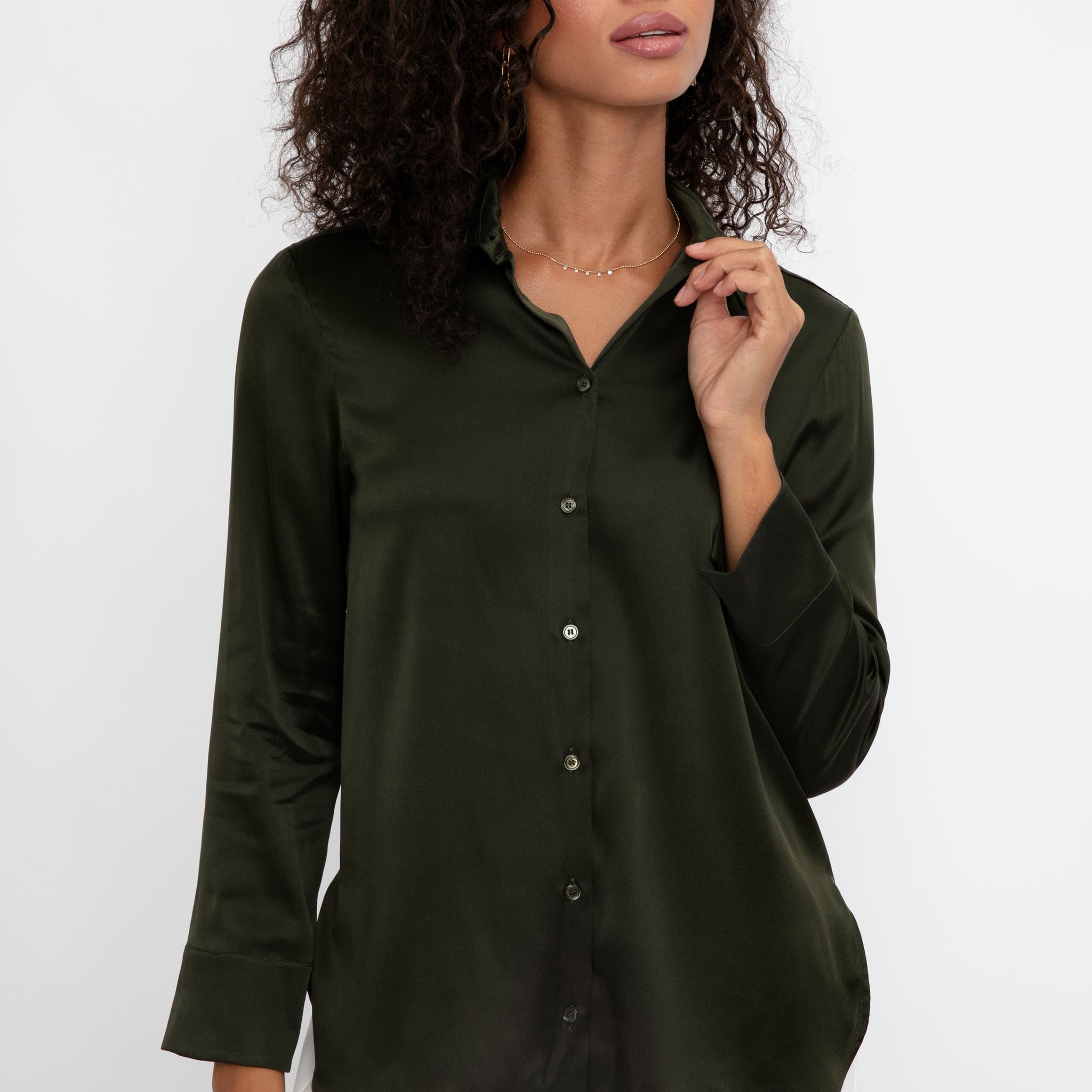 MAX MARA LEISURE Giudea Silk Satin Blouse in Dark Olive