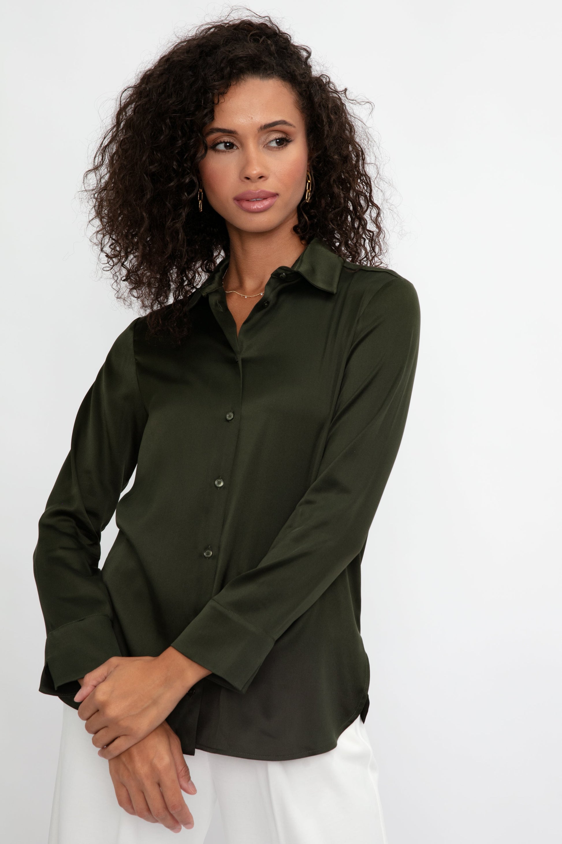 MAX MARA LEISURE Giudea Silk Satin Blouse in Dark Olive