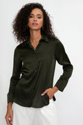 MAX MARA LEISURE Giudea Silk Satin Blouse in Dark Olive