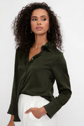 MAX MARA LEISURE Giudea Silk Satin Blouse in Dark Olive
