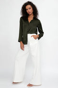 MAX MARA LEISURE Giudea Silk Satin Blouse in Dark Olive