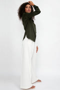 MAX MARA LEISURE Giudea Silk Satin Blouse in Dark Olive