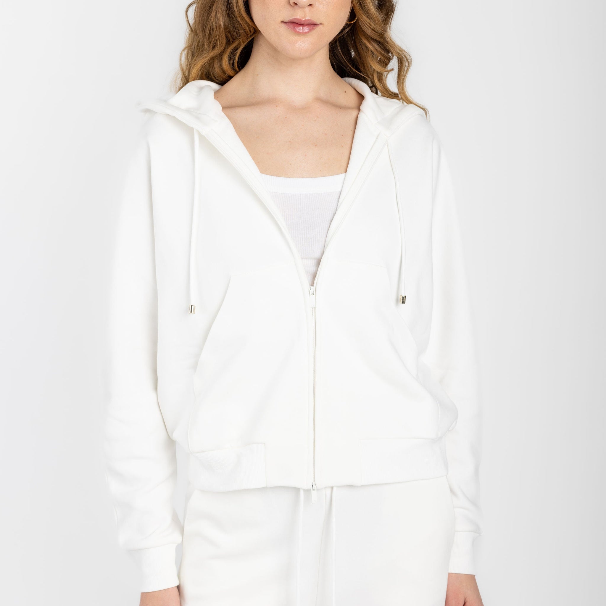 MAX MARA LEISURE Kamila Cotton Fleece Zip-Up Hoodie in White