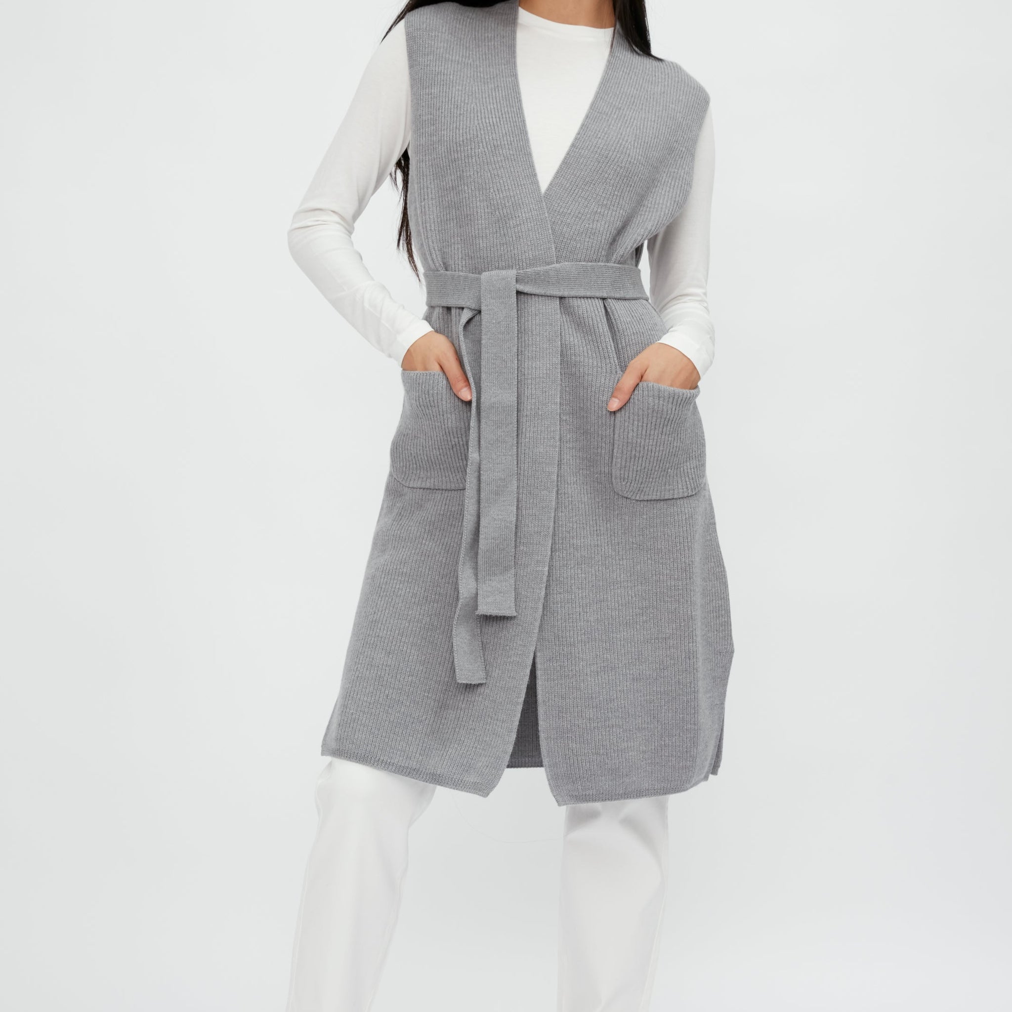 MAX MARA LEISURE Uruguay Knitted Waistcoat in Medium Grey