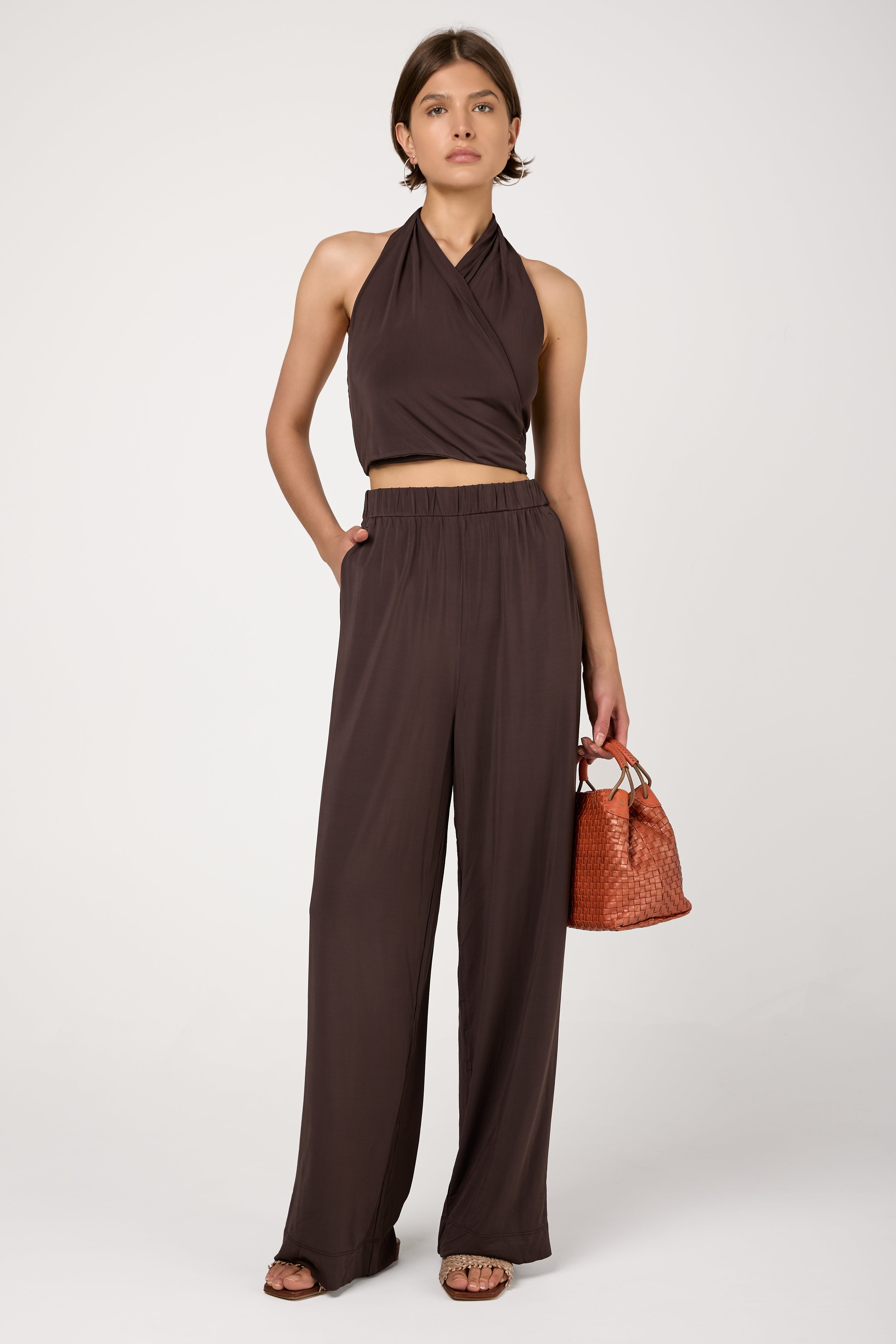 Savio Crepe Jersey Pants in Coffee