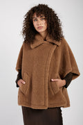 MAX MARA Tebe Teddy Cape Wrap Poncho in Camel