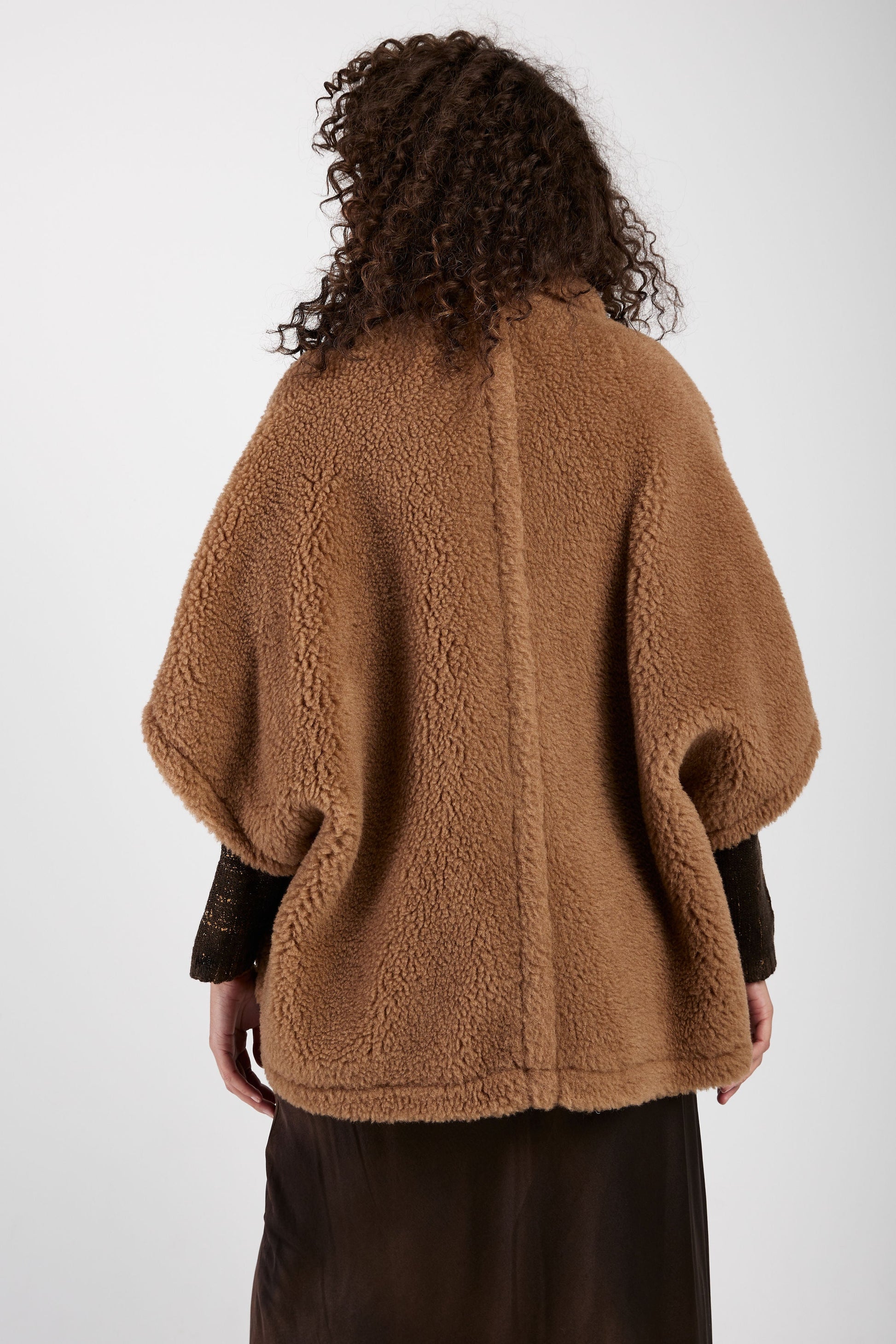 MAX MARA Tebe Teddy Cape Wrap Poncho in Camel
