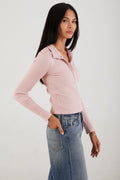 NSF AIi Rib Long Sleeve Crop Snap Polo in Dust